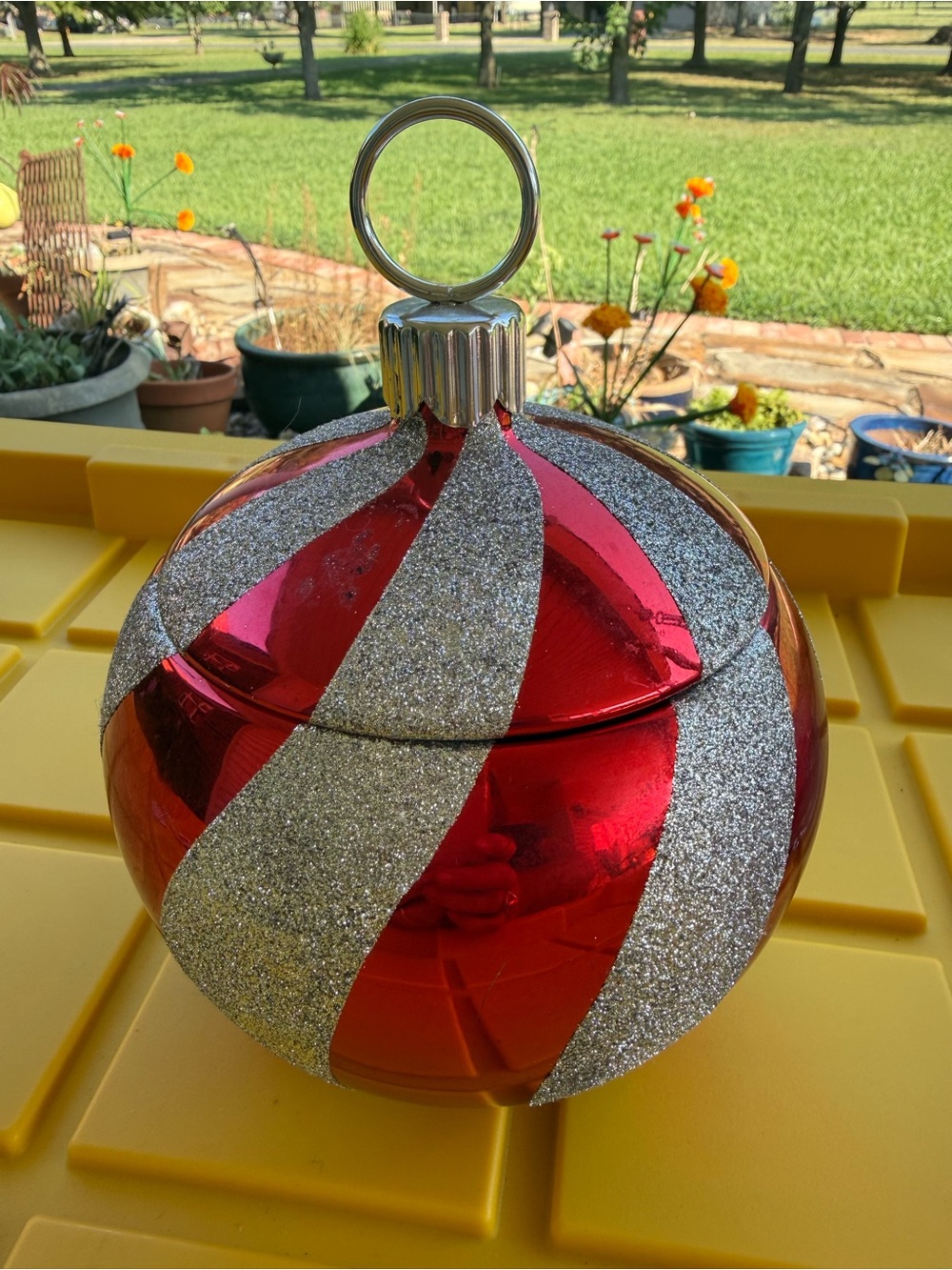 Teleflora Christmas Ball Planter Vase Ornament Bowl w Lid Oversized Ceramic 5.5"